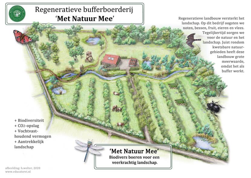 Geschetste plattegrond van bufferboerderij 'Met natuur mee'